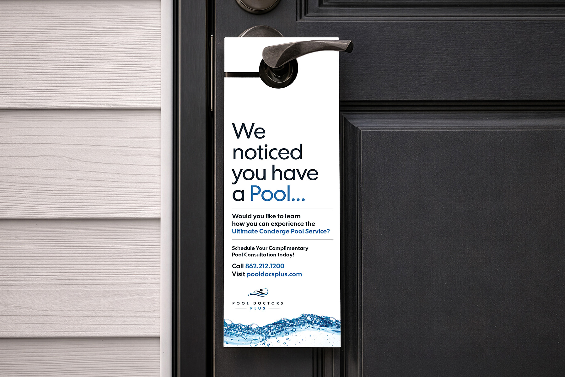 Pool Doctors Plus door hanger — We noticed you have a pool